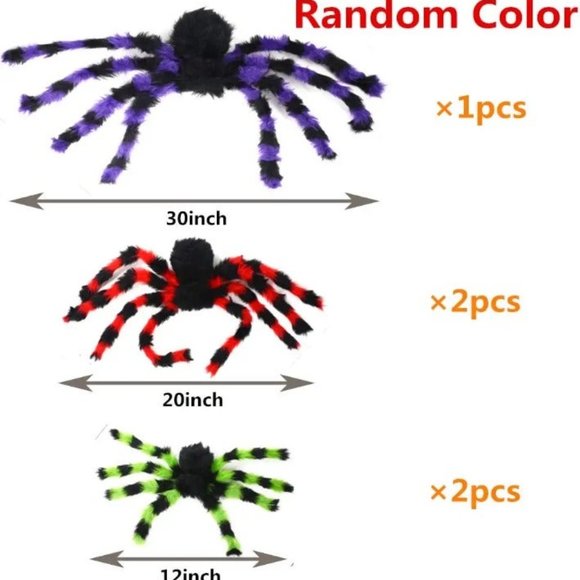5 Pcs Halloween Spider Giant Spider with Red Eyes Colorful Hairy Scary Halloween - Picture 2 of 7